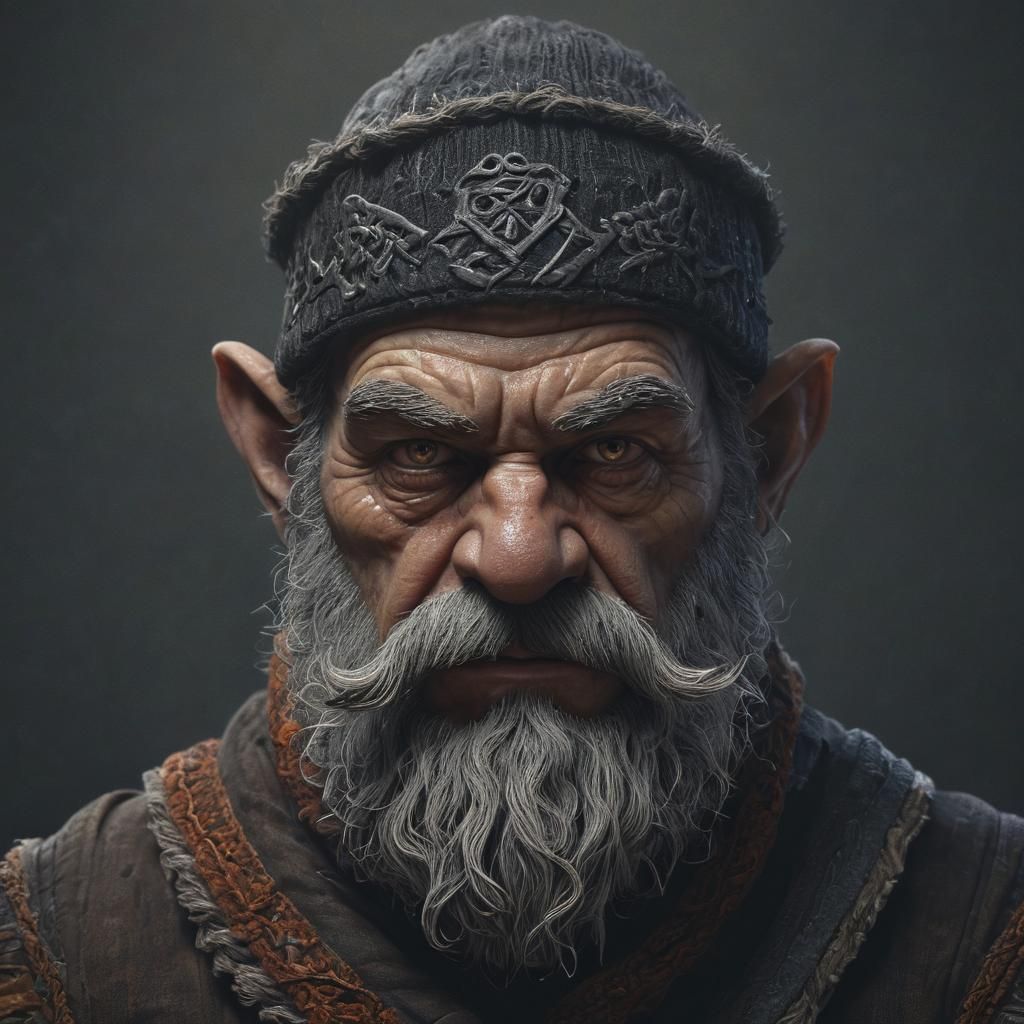 Grizzled Dwarf Abjurer Portrait in Dark Fantasy Style