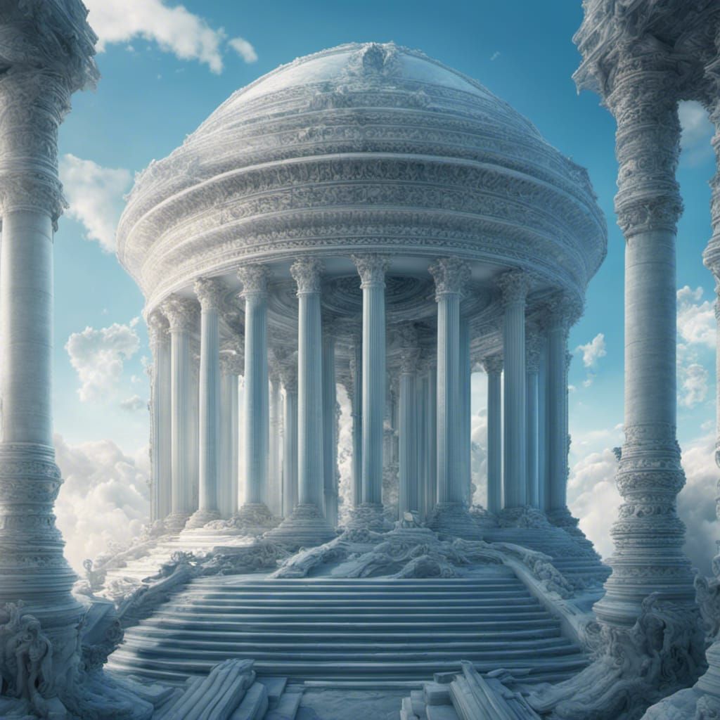 Icy Blue Celestial Temple Under Airy Skies