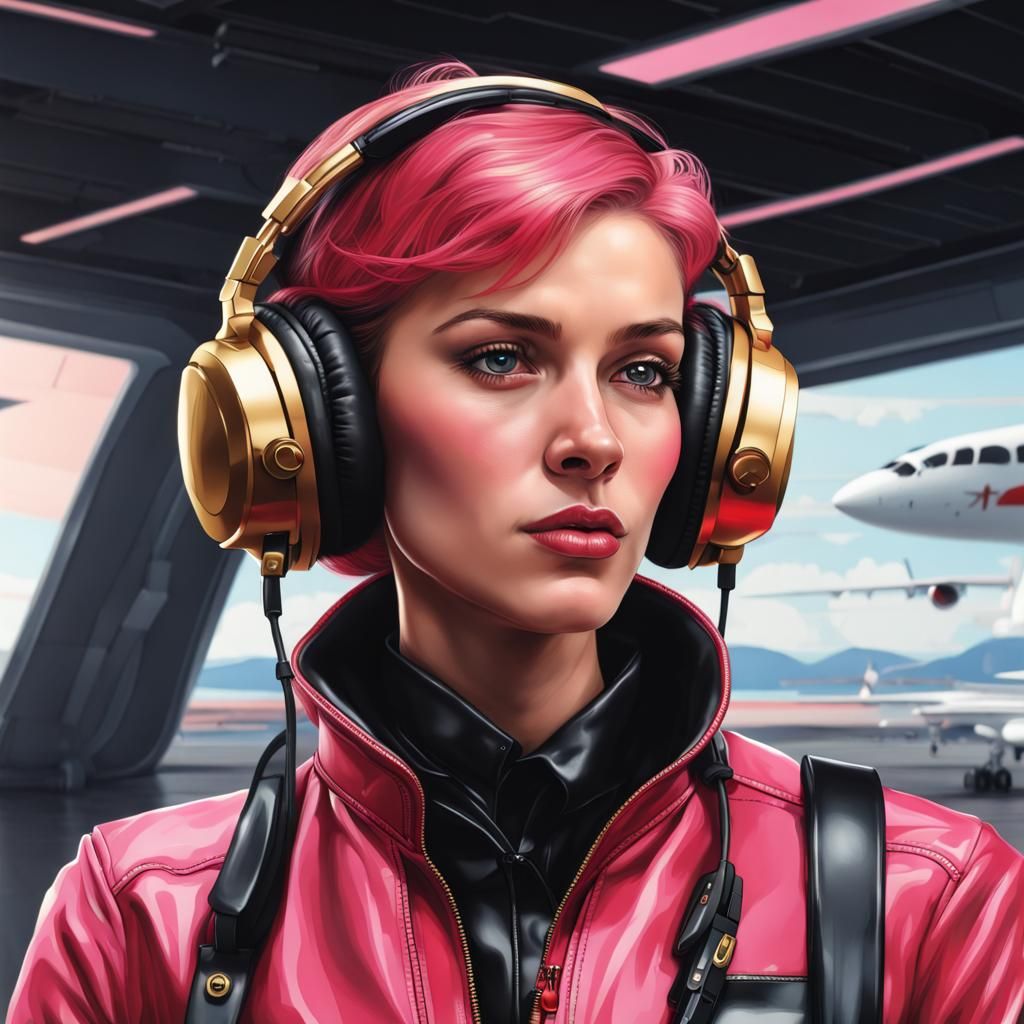 Sci-Fi Pilot in Pin-Up Style with Pink Accents
