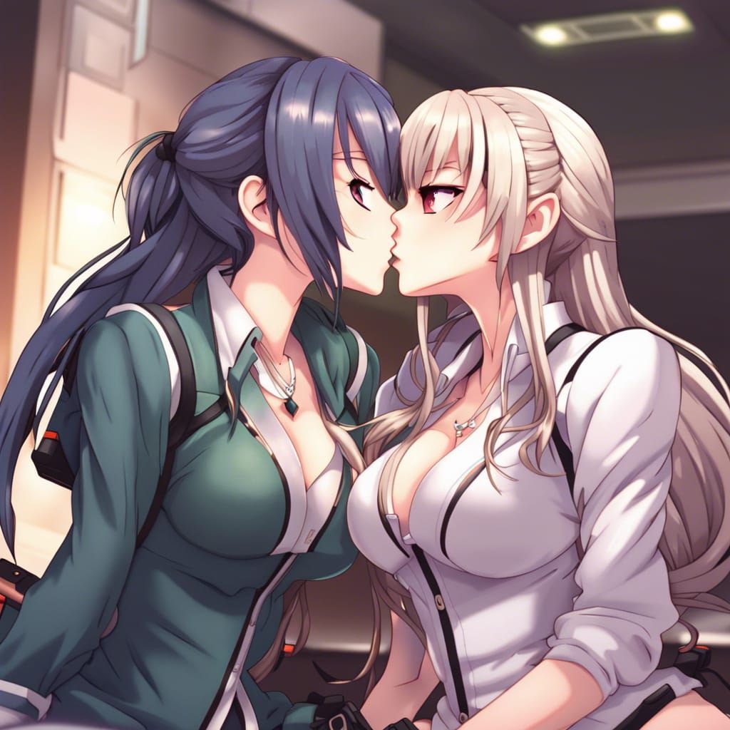 Anime Gamer Girls Share a Kiss