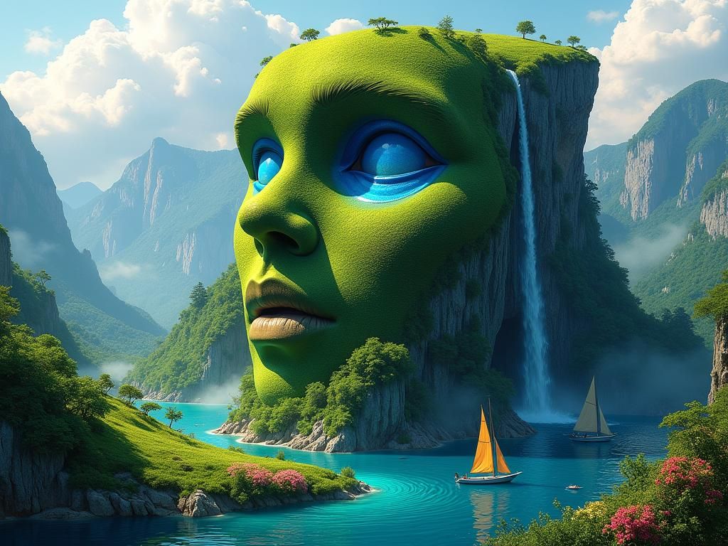 Verdant Mountain Face: A Conceptual Art Piece