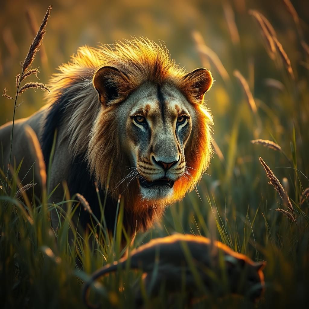 Hyperrealistic Lion Ready to Pounce, Photography
