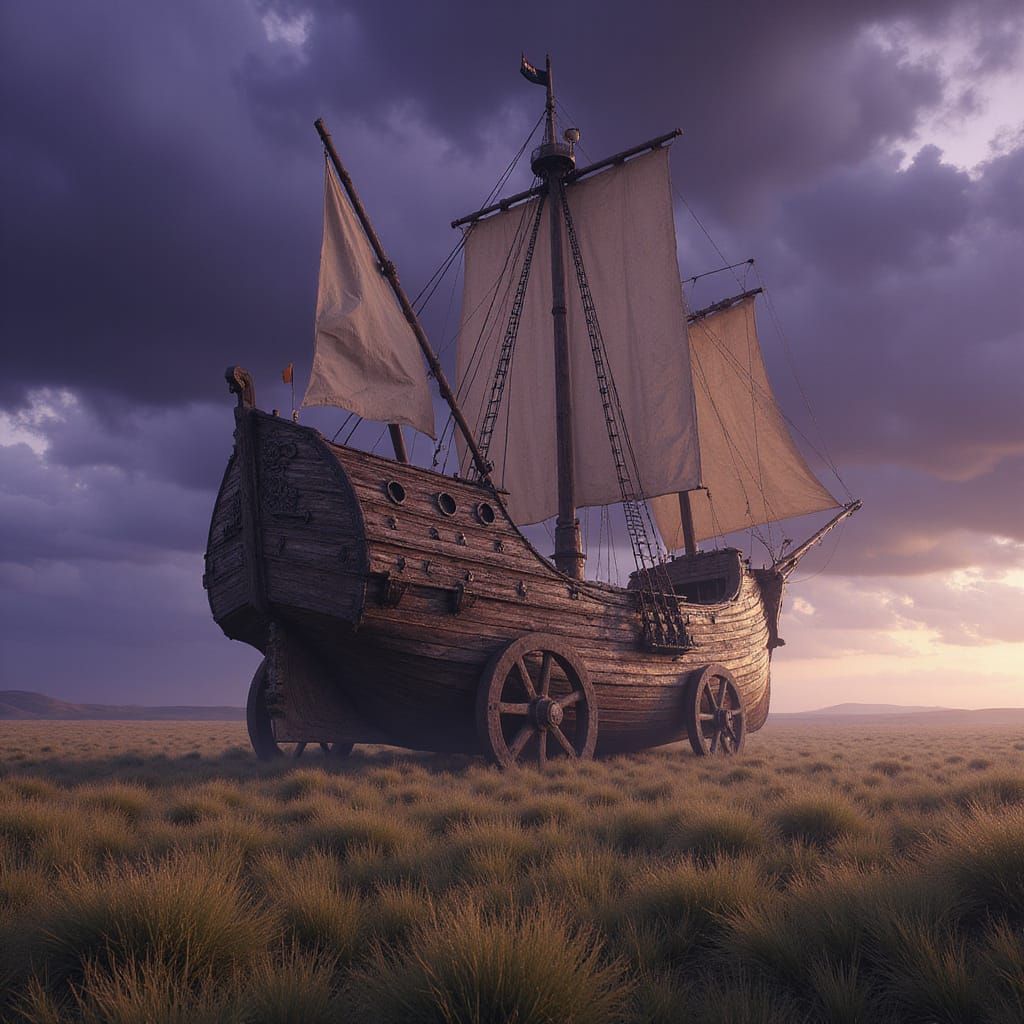 Prairie Sailing Ship in Dark Fantasy Style