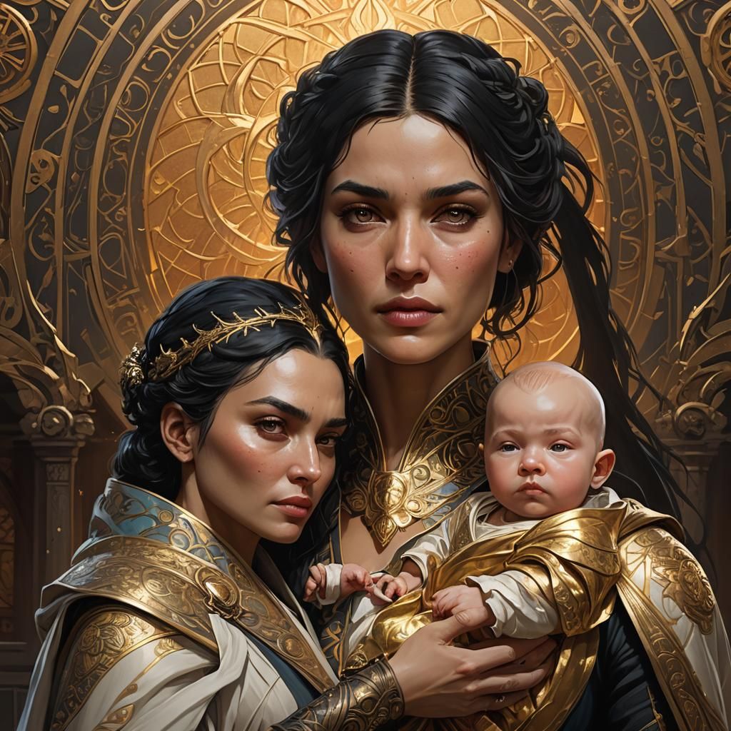 Martell Woman Holding Newborn, Detailed Digital Portrait