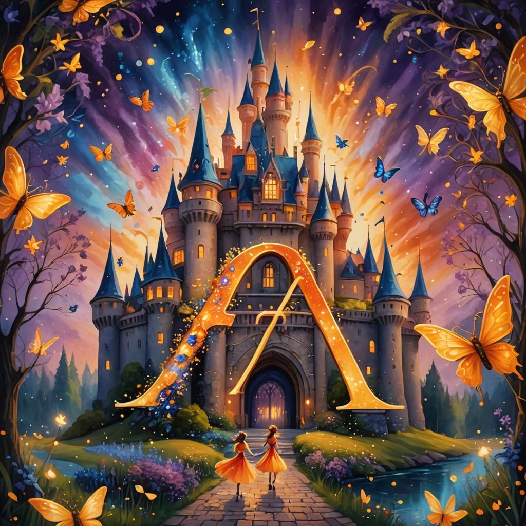 Fairytale Letter A in Vivid Oil Painting