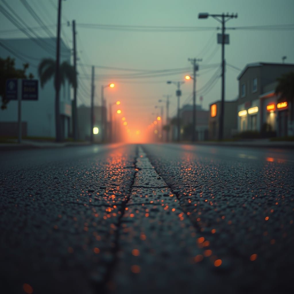 Shimmering Asphalt in Dreamlike Futuristic Scene