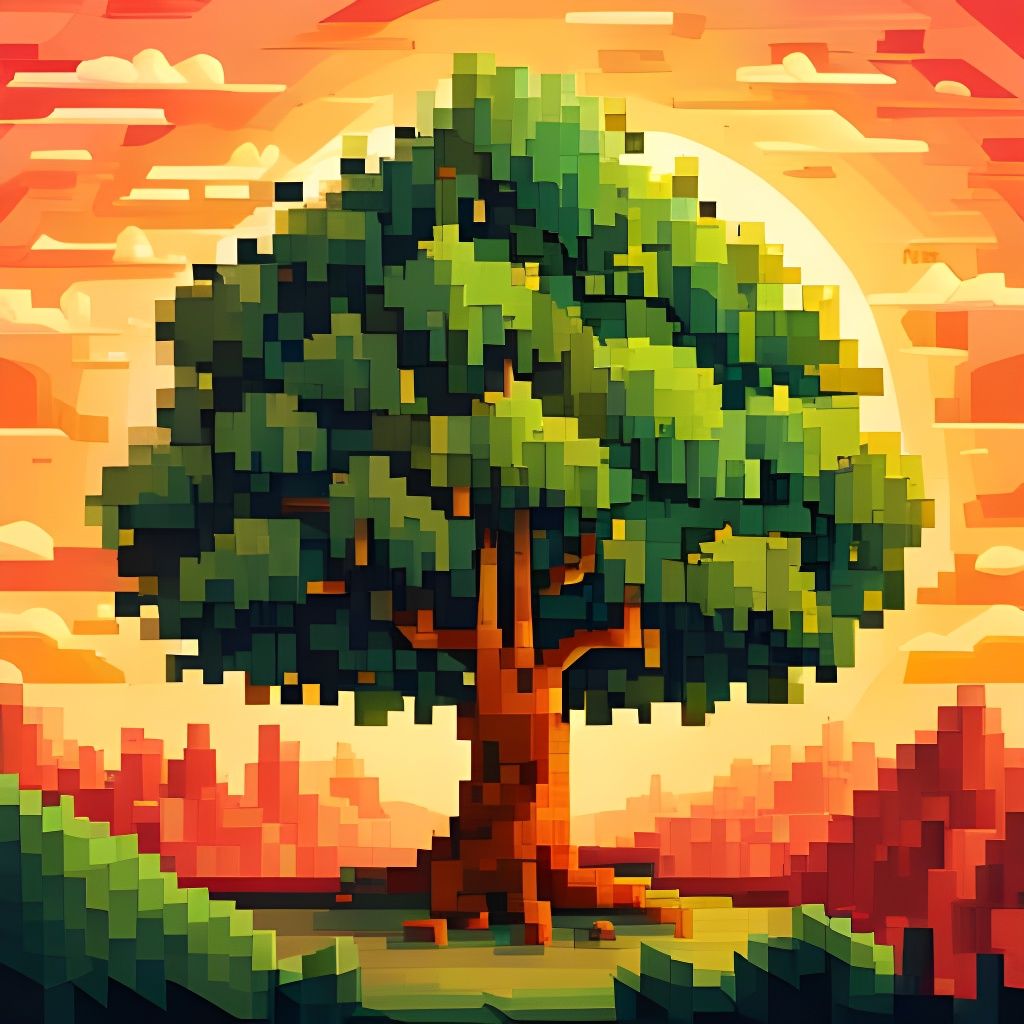 Pixel Art Maple Tree in Cubist Style