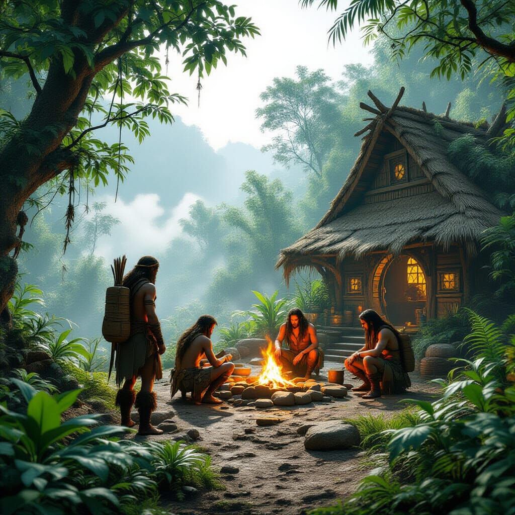 Prehistoric Settlement in Ethereal Fantasy Style