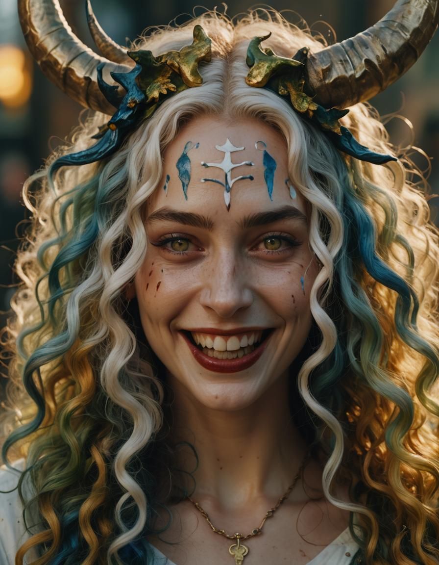 Beautiful Woman with Horns in Fauvist Colors