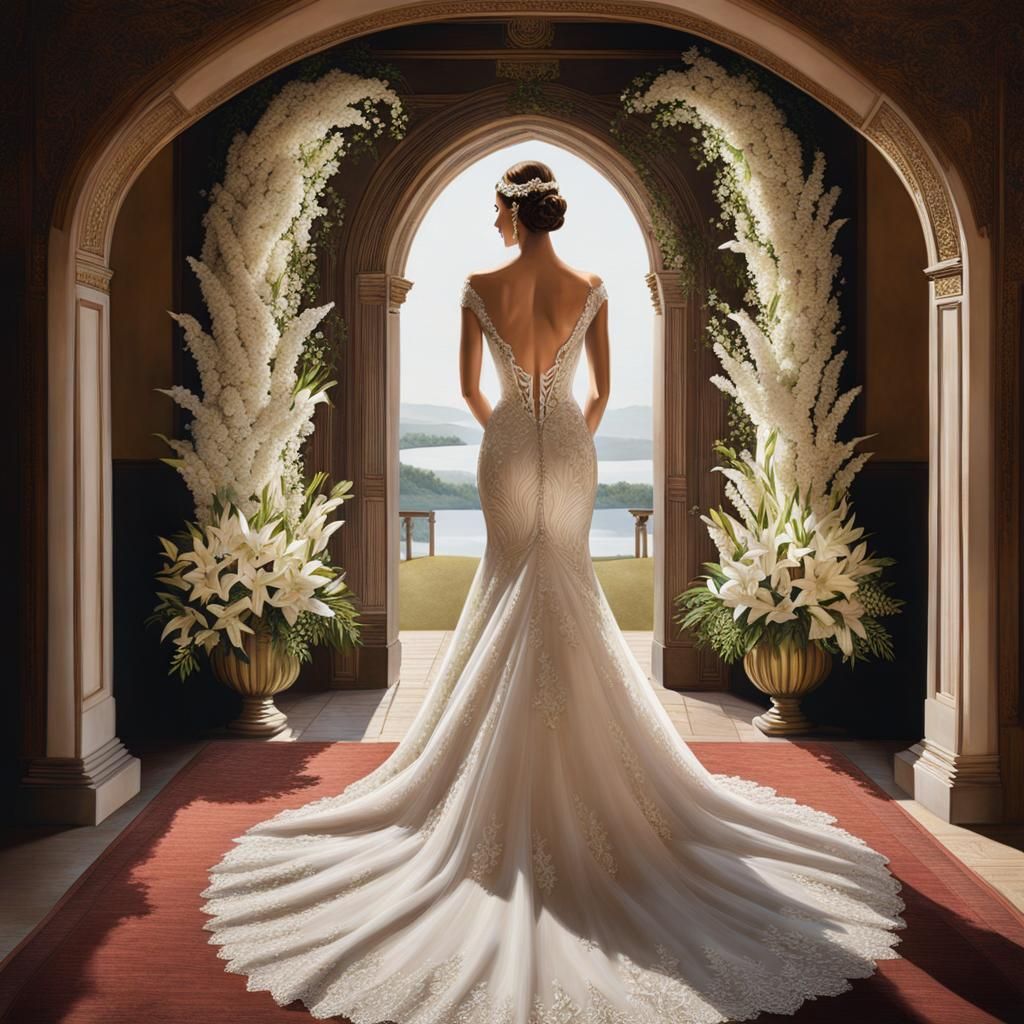 Lonely Bride in Luxurious Wedding Dress