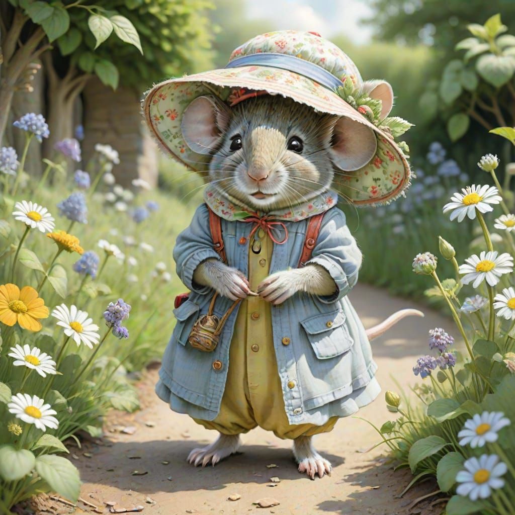 Mouse in Bonnet: Brambley Hedge Pencil Art