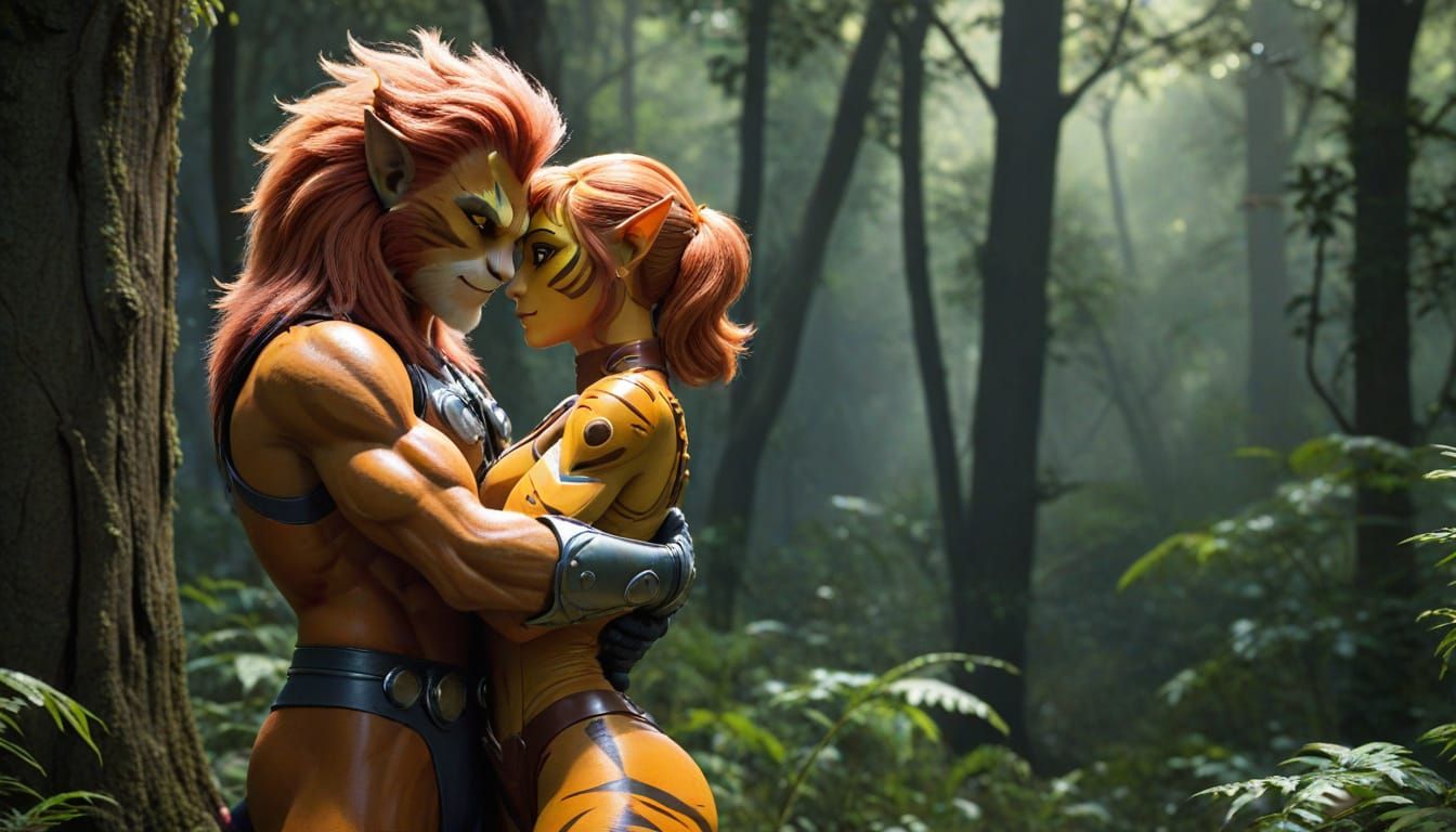 Lifelike Thundercats Embrace in Forest
