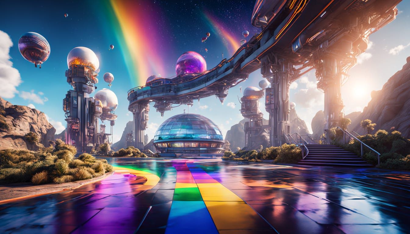 Rainbow Spaceport Quantum Simulation in Unreal Engine 5