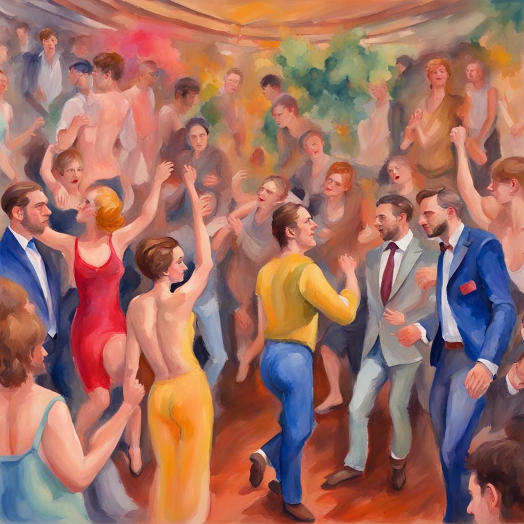 Swinger Party in Gouache and Watercolor Style