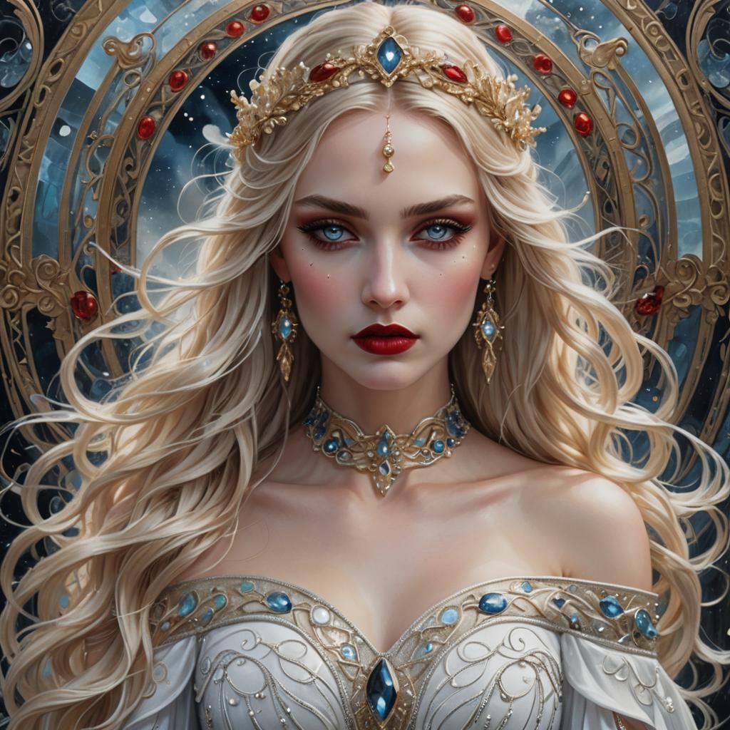 Goddess with Gem-Woven Hair in Art Nouveau Style