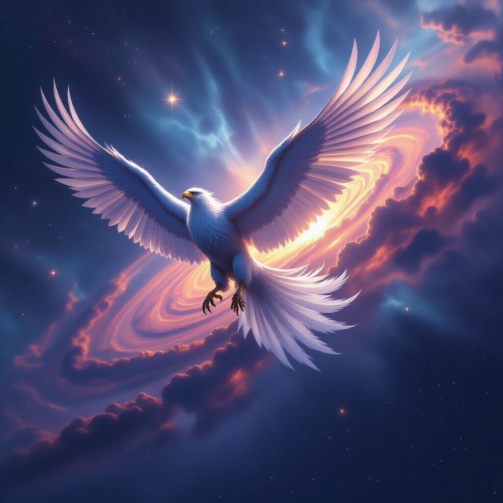 Bioluminescent Griffin Soars Through Cosmic Void