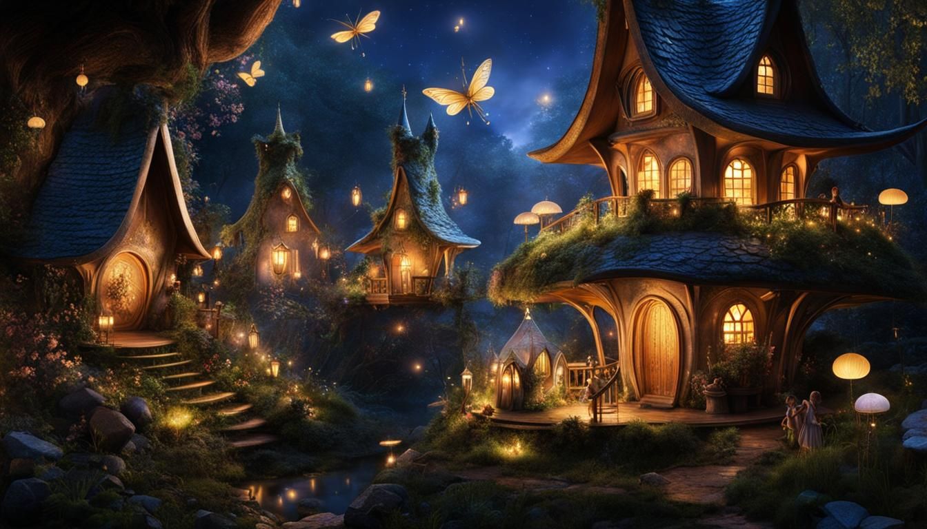 Magical Fairy Village at Dusk: Fairytale Architecture