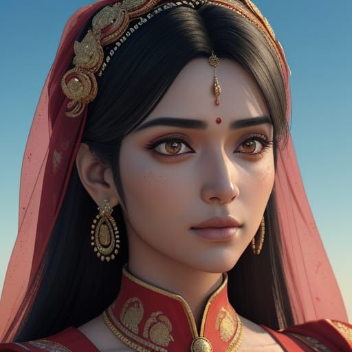 Vibrant Indian Actress in Hyper-Realistic Anime Portrait