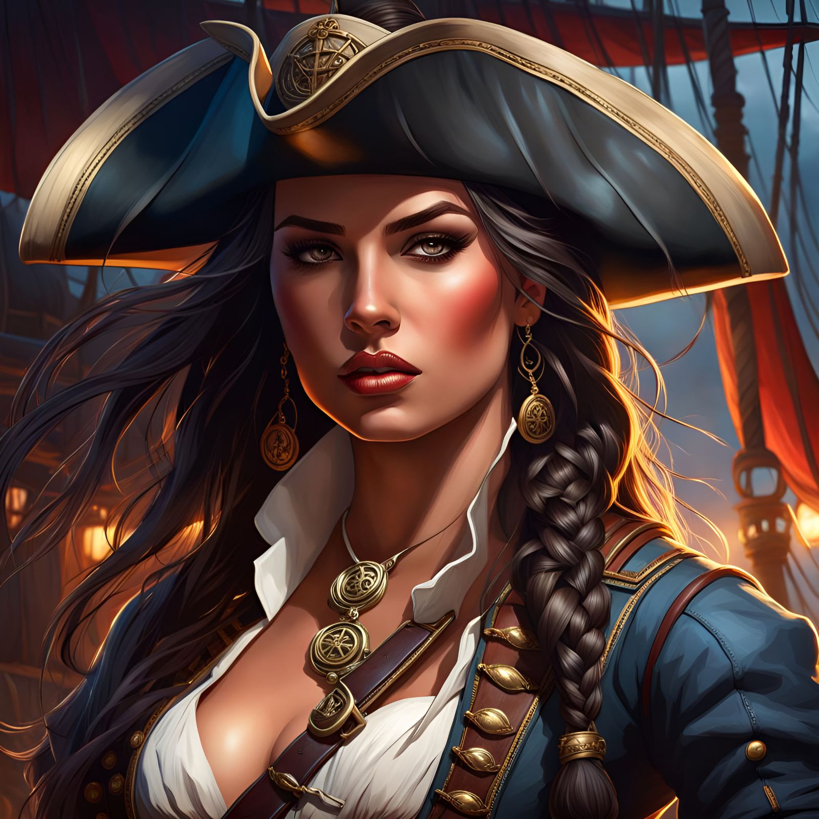 Hispanic Pirate Captain Portrait in Hyperdetailed Style