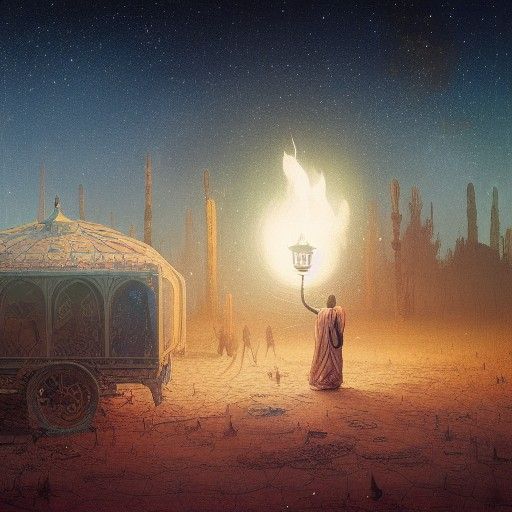 Magical Lamp Releases Genie in Arabian Desert