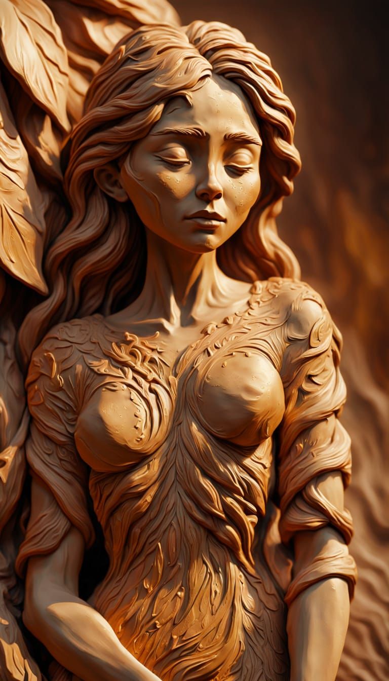 Emotional Clay Sculpture in Oil Painting Style