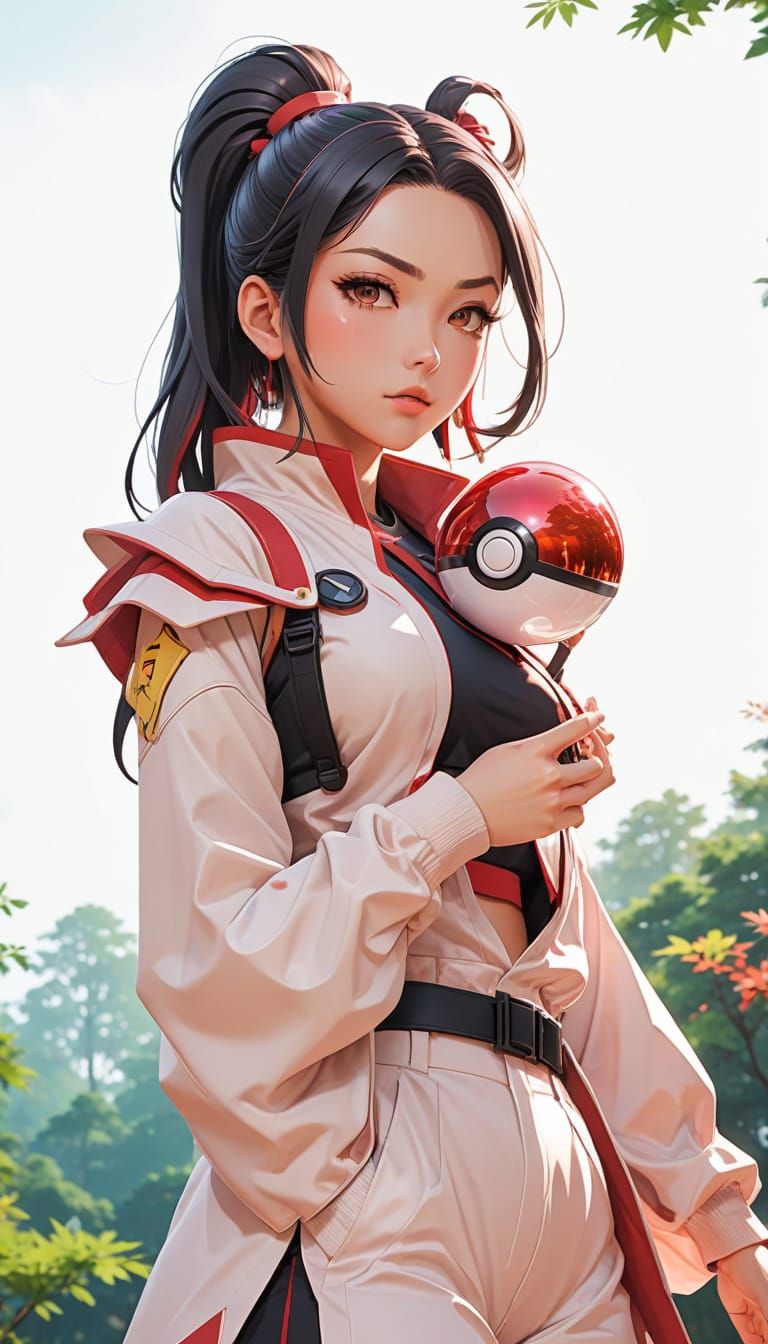 Anime Style Female Pokémon Trainer in Lush Forest