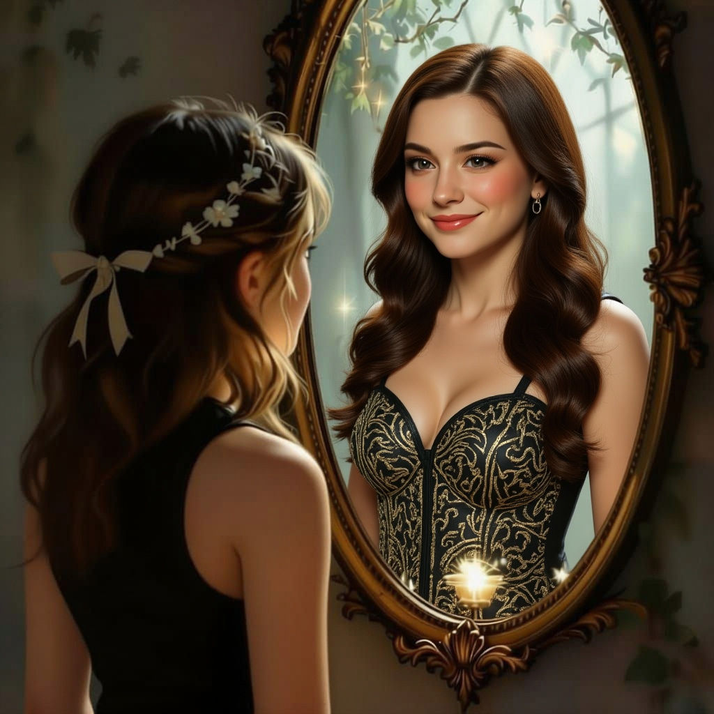 Girl Sees Future Beauty in Mirror