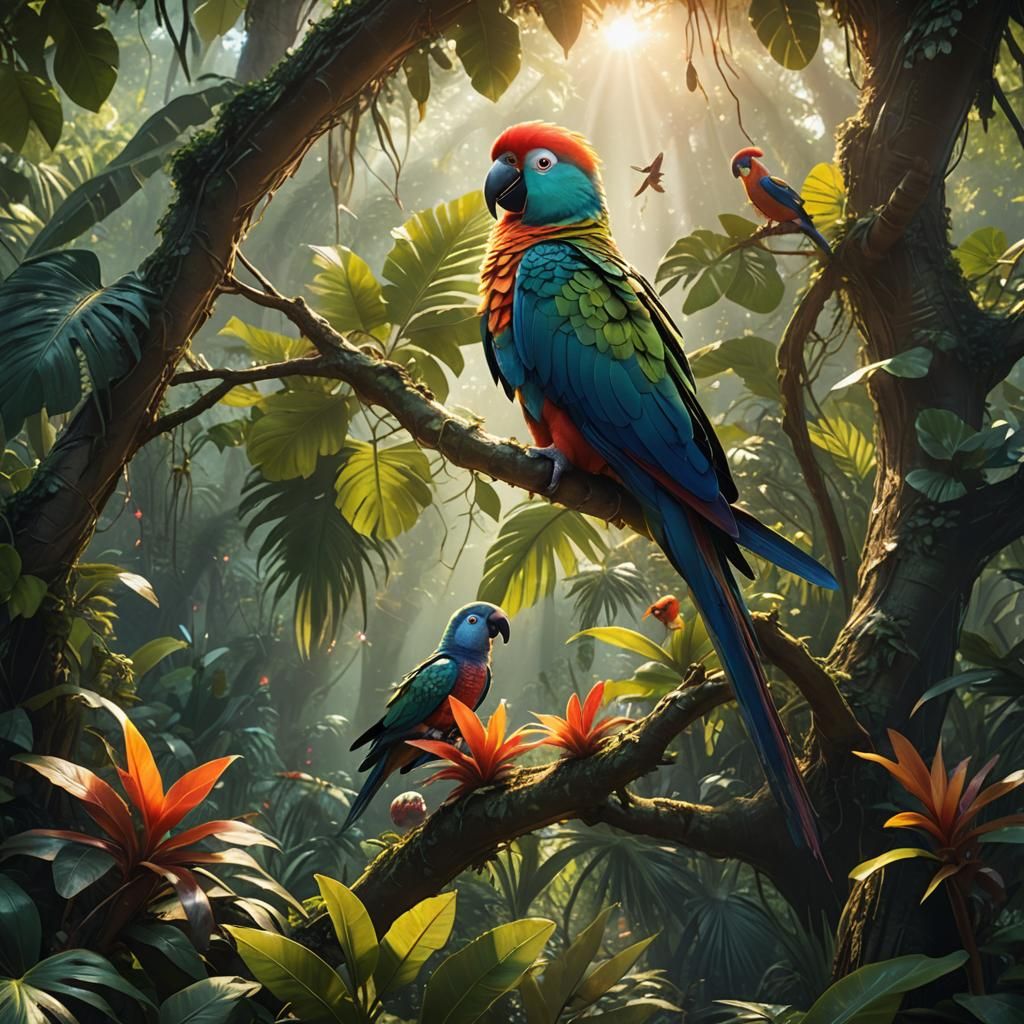 Exotic Parrotfish Hybrid in Lush Jungle