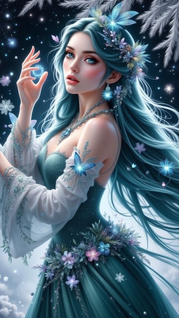 Magical Winter Border Design with Rainbow Snowflakes