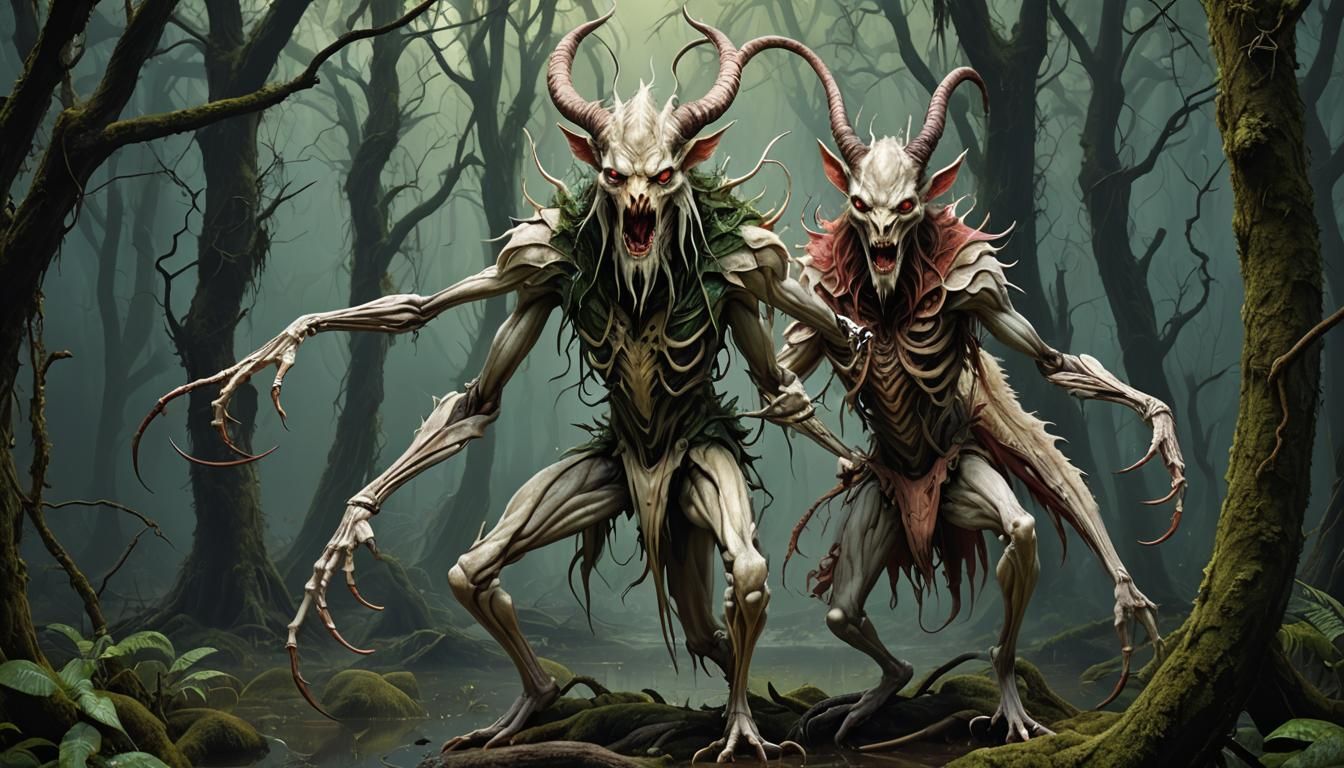 Contorted Albino Mantis Krampus in Sinister Swamp