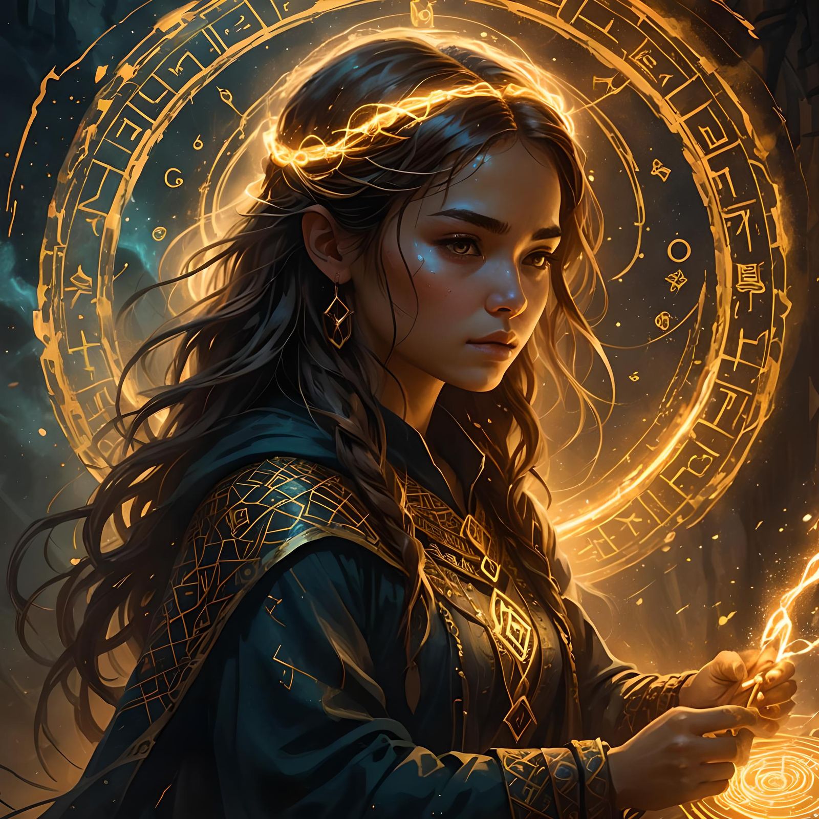 Mystical Girl Weaving Arcane Spell in a Dreamlike Style