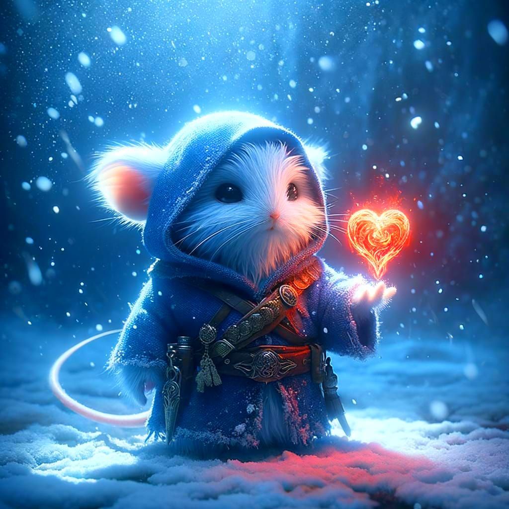 Adorable Mouse Merchant Offers Fiery Heart in Snowy Cavern
