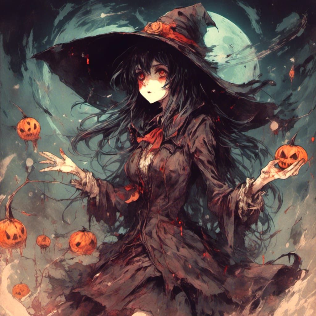 Retro Cartoon Witch in Anime Manga Style