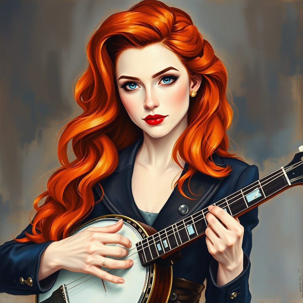 Charismatic Redheaded Muse Plays Banjo in an Impressionist M...