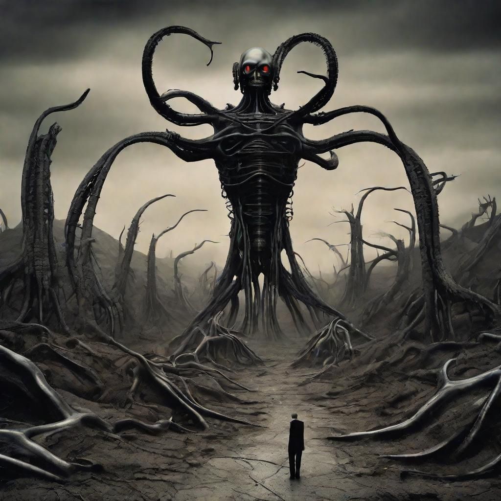 Grotesque God in a Surreal, Gothic Landscape