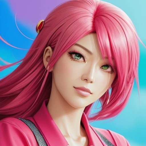 Anime Hairstylist in Red, Manga Style Close-Up