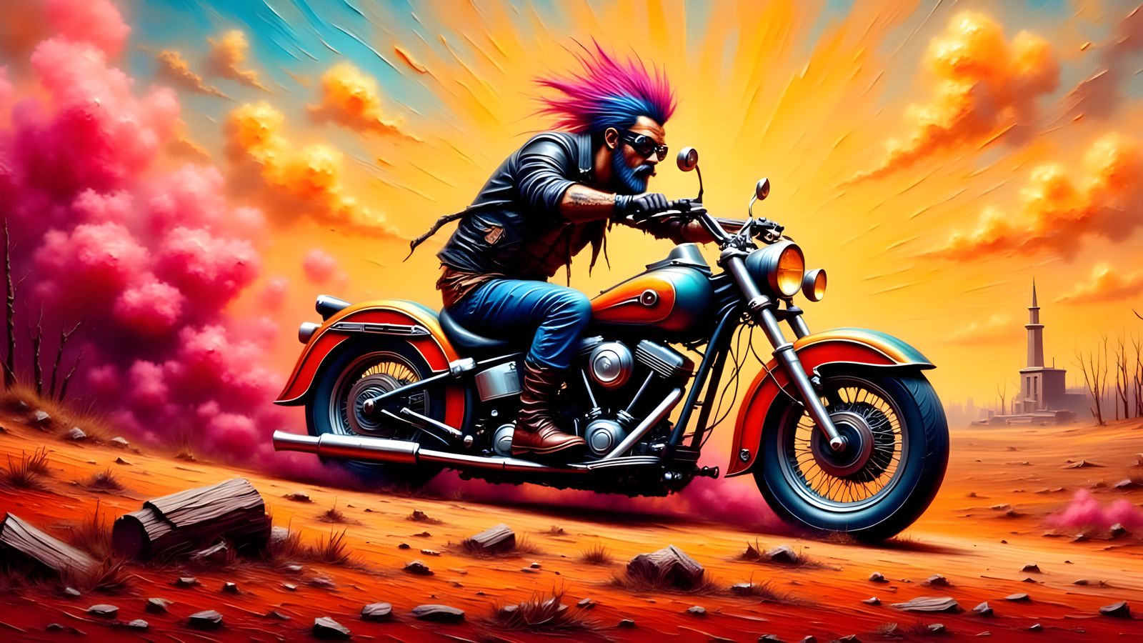 Punk Rock Scavenger in Post-Apocalyptic Wasteland, Impasto P...