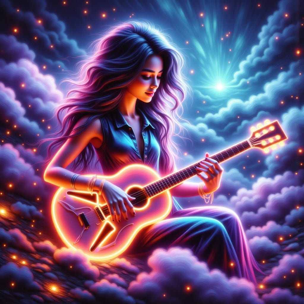 Woman Lost in Neon Dreamscape