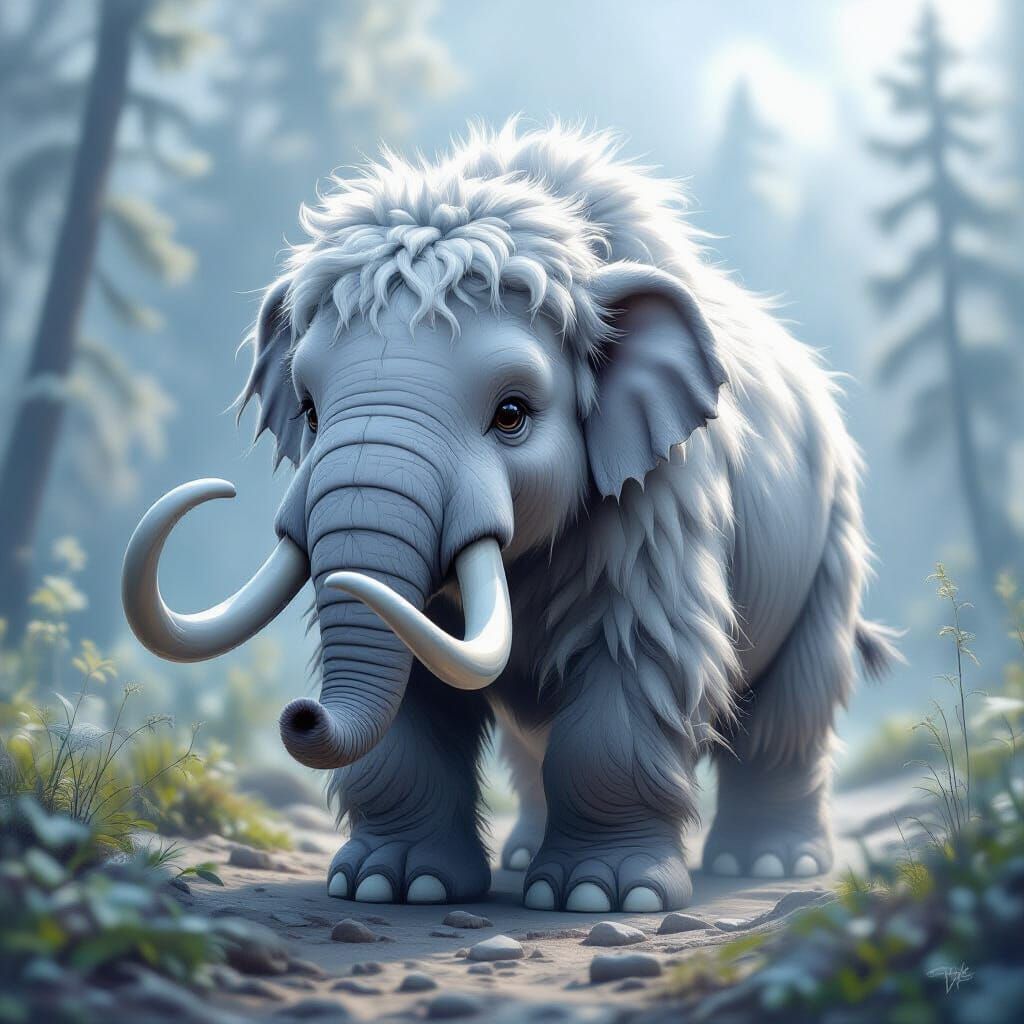 Cute Baby Woolly Mammoth in Ethereal Style