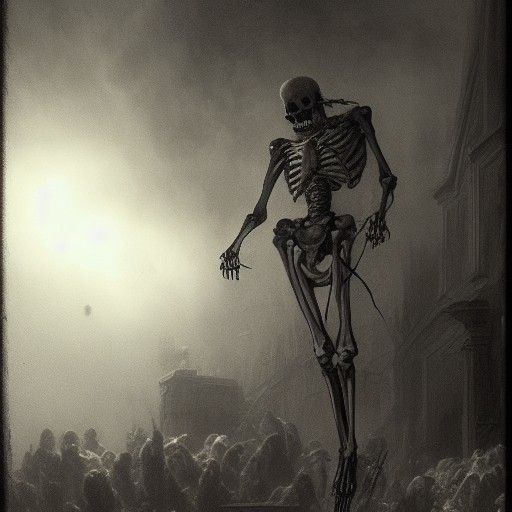 Fiery Skeleton Laughing in Pain: Horror Art