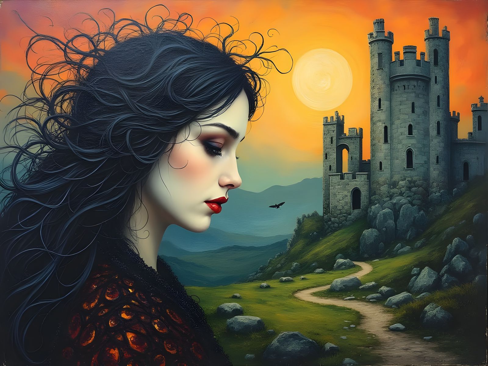 Ethereal Celtic Goddess in Whimsical Castle Ruins