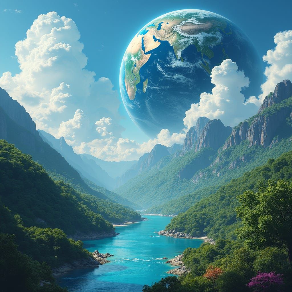 Vibrant Futuristic Earth in Sci-Fi Style