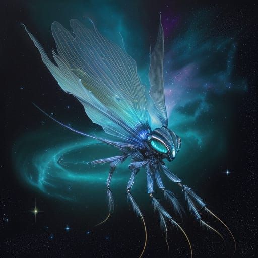 Surreal Bioluminescent Arthropod Spaceship in Nebula
