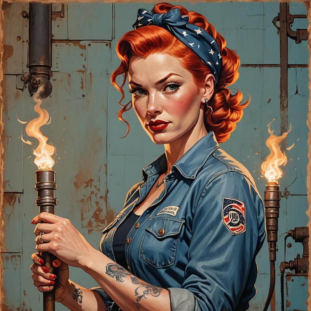 Rosie the Riveter in Retro Realism Style