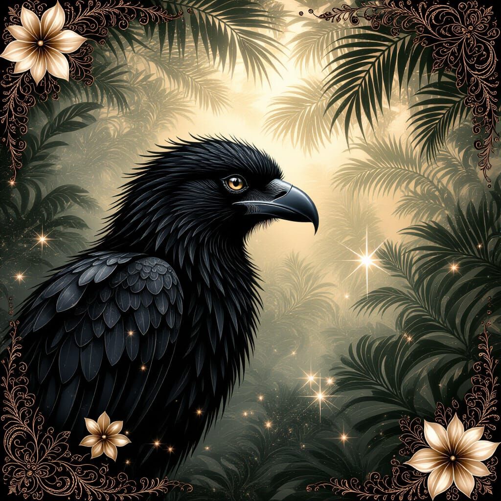 Gothic Harpy in Shimmering Tropical Forest
