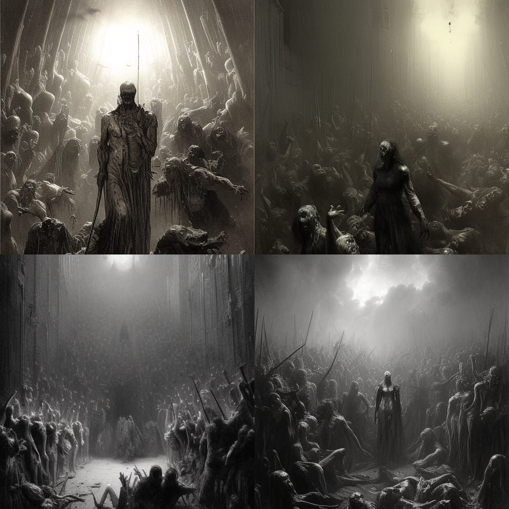 Zombie Army Faces in Gothic Horror Style