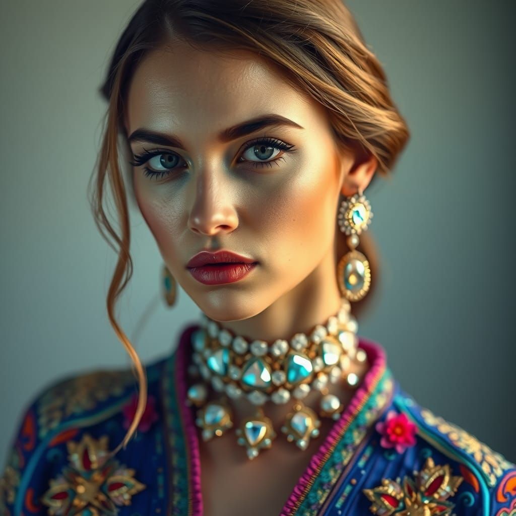 Hyperrealistic Portrait: Beautiful Woman with Piercing Eyes