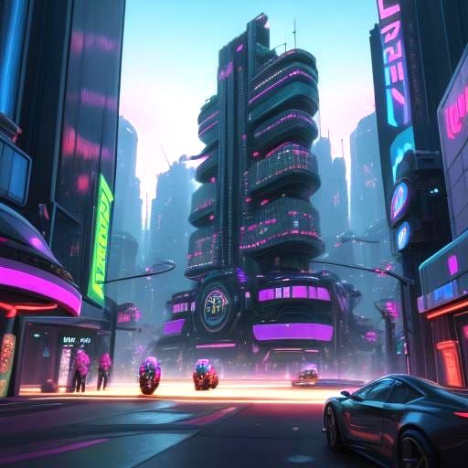 Cyberpunk Theme Park Line Art in 8K