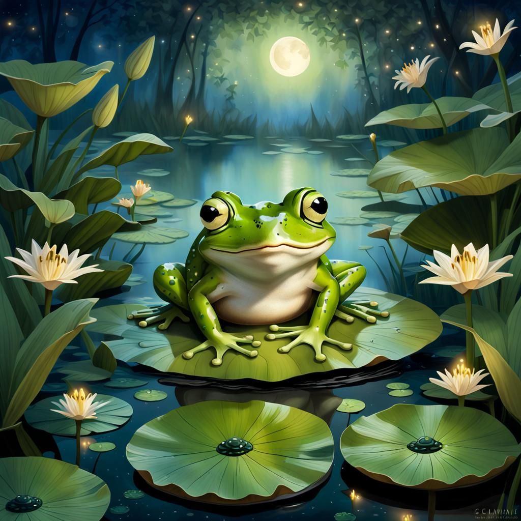 Magical Emerald Frog in Enchanted Setting
