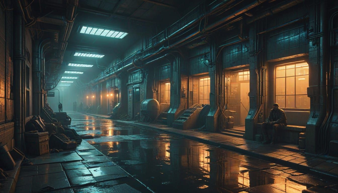 Cyberpunk Uprising in Golden Hour Sewer City